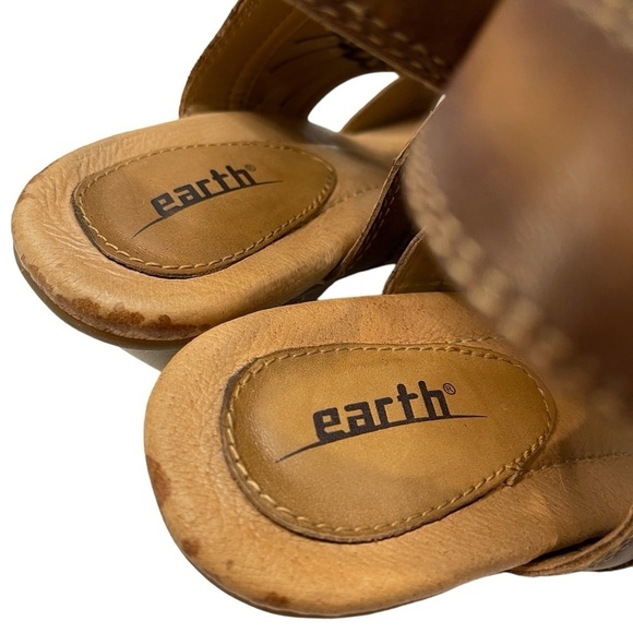 Earth Women's Shoes Size 7B Brown Leather Cone Heel Retro Open Toe Slingback - Picture 8 of 14